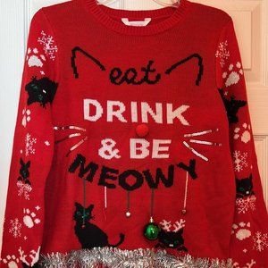 No Boundaries Eat Drink Be Meowy Ugly Christmas Sweater  Size Large